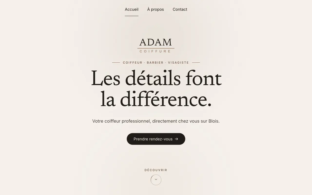 Page d’accueil du site Adam Coiffure, coiffeur barbier à domicile à Blois