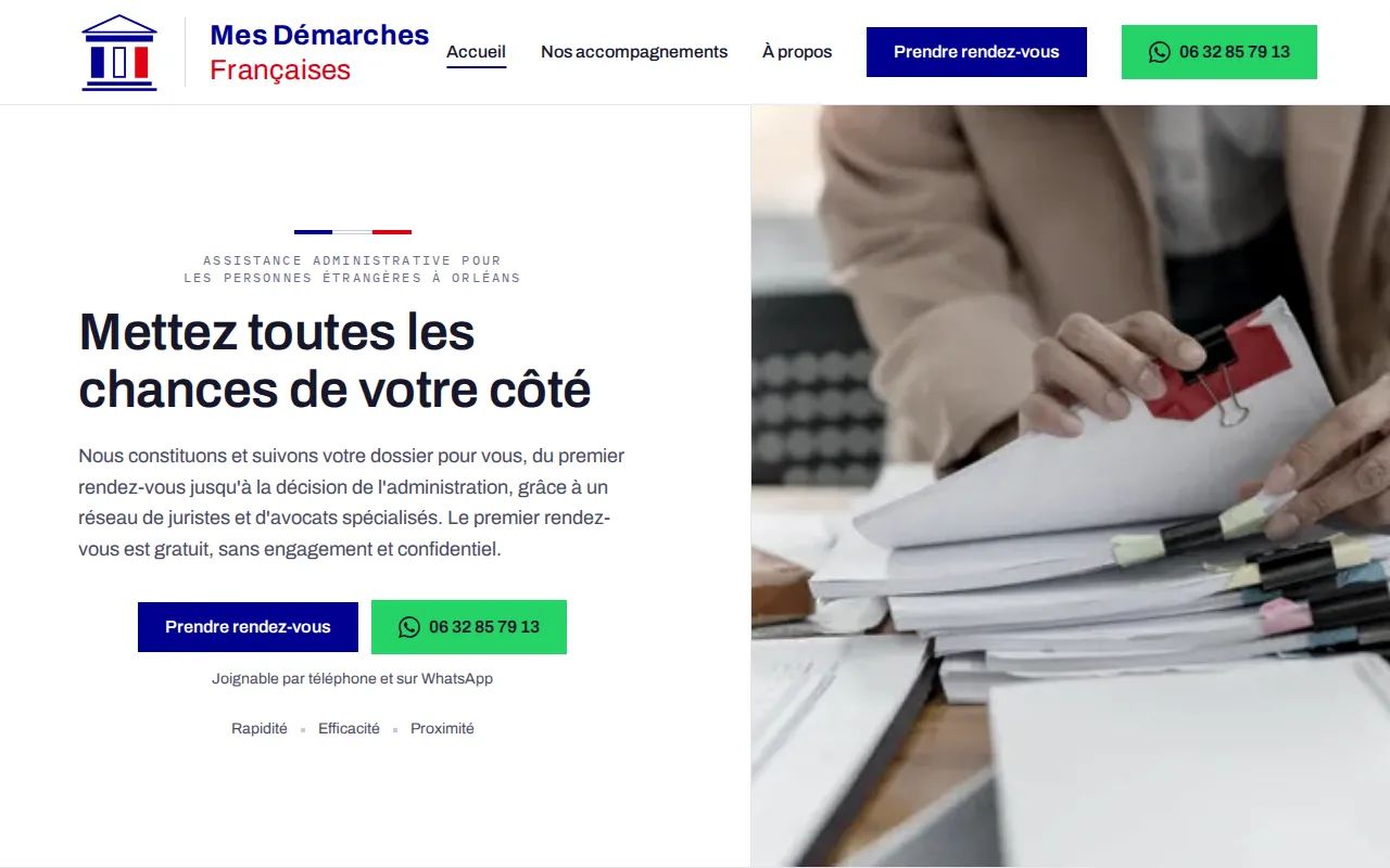 Page d’accueil du site Mes Démarches Françaises sur ordinateur